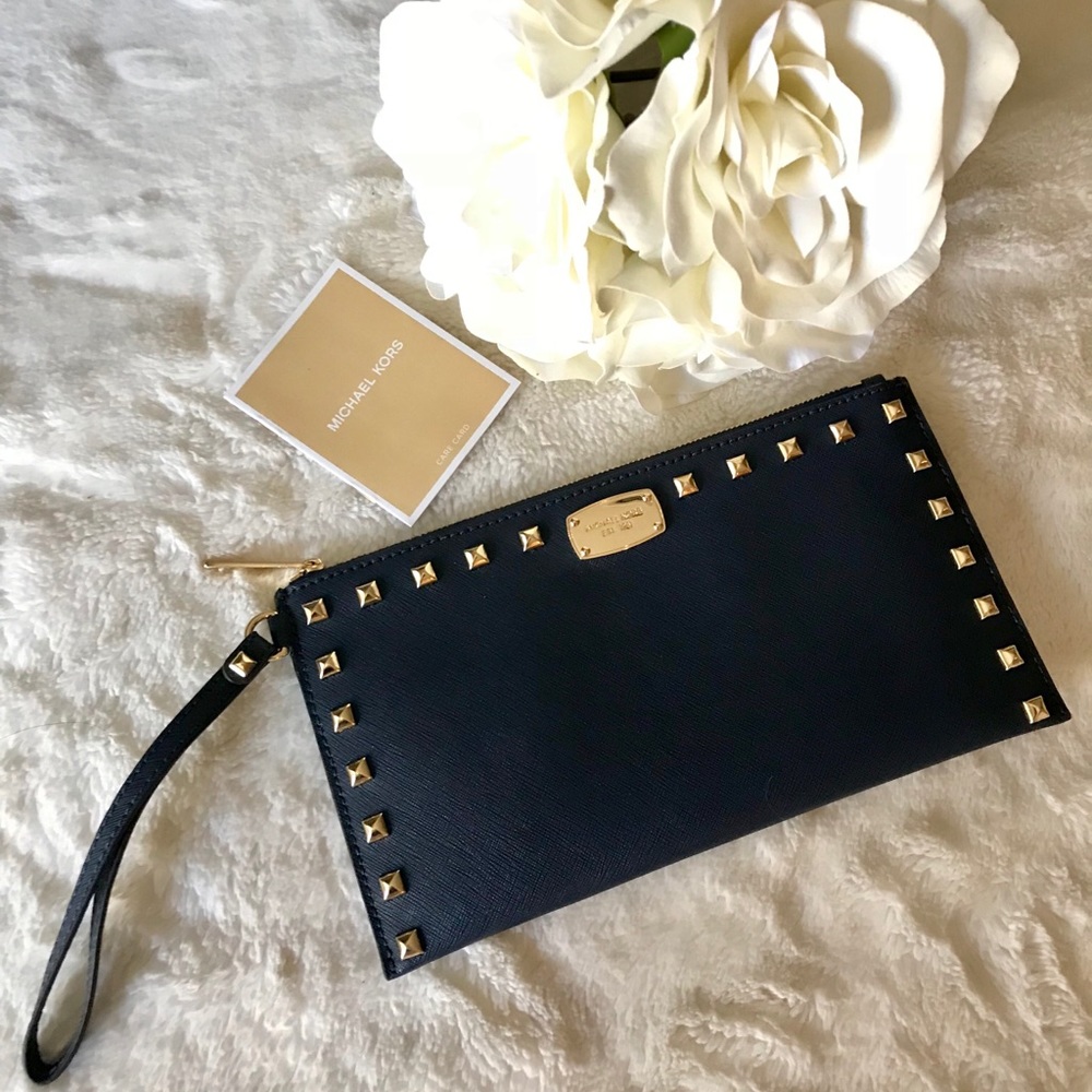 Michael Kors Blue Saffiano Studded Wristlet